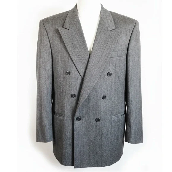 LIDO Mens 42 Double Breasted Wool Blazer Made in Italy Charcoal Pinstripe